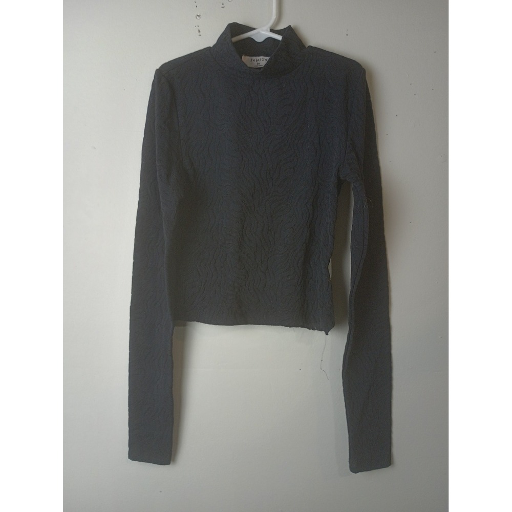 Babaton Aritzia Black Textured Wavy Mock Neck Long Sleeve Crop Top 2XS 105284